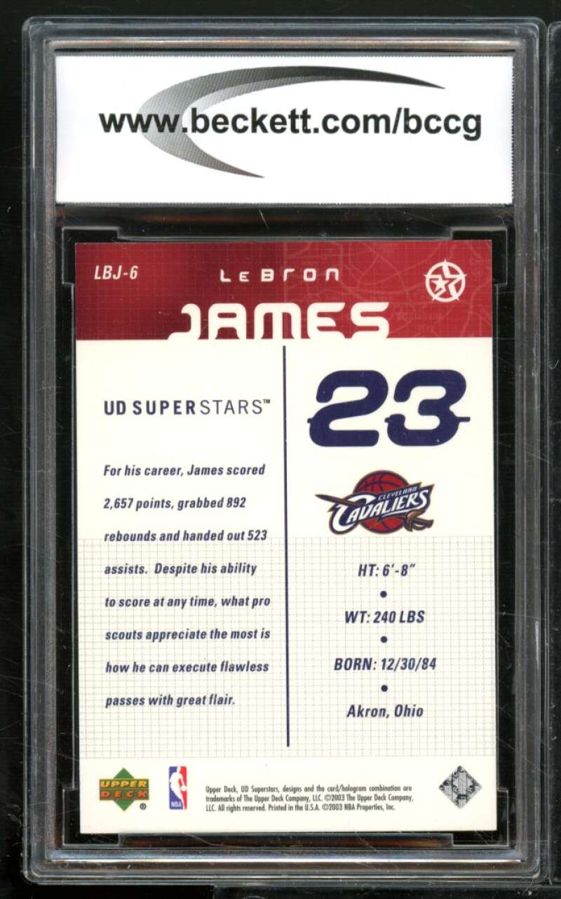 LeBron James Rookie Card 2003-04 UD Superstars #LBJ6 BGS BCCG 9 Image 2