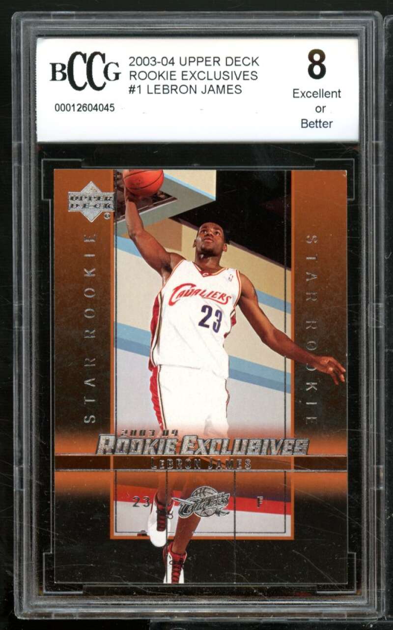 LeBron James Rookie Card 2003-04 Upper Deck Rookie Exclusives #1 BGS BCCG 8 Image 1