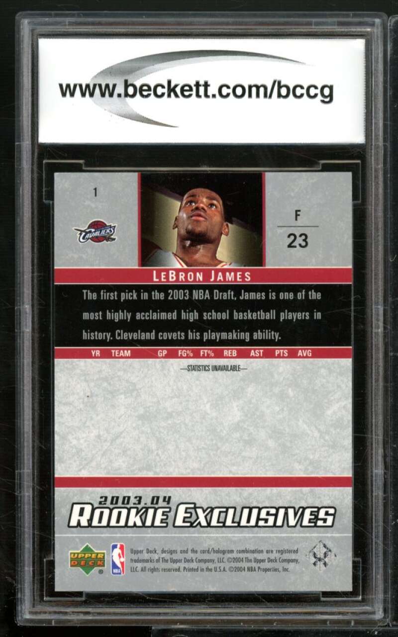 LeBron James Rookie Card 2003-04 Upper Deck Rookie Exclusives #1 BGS BCCG 8 Image 2