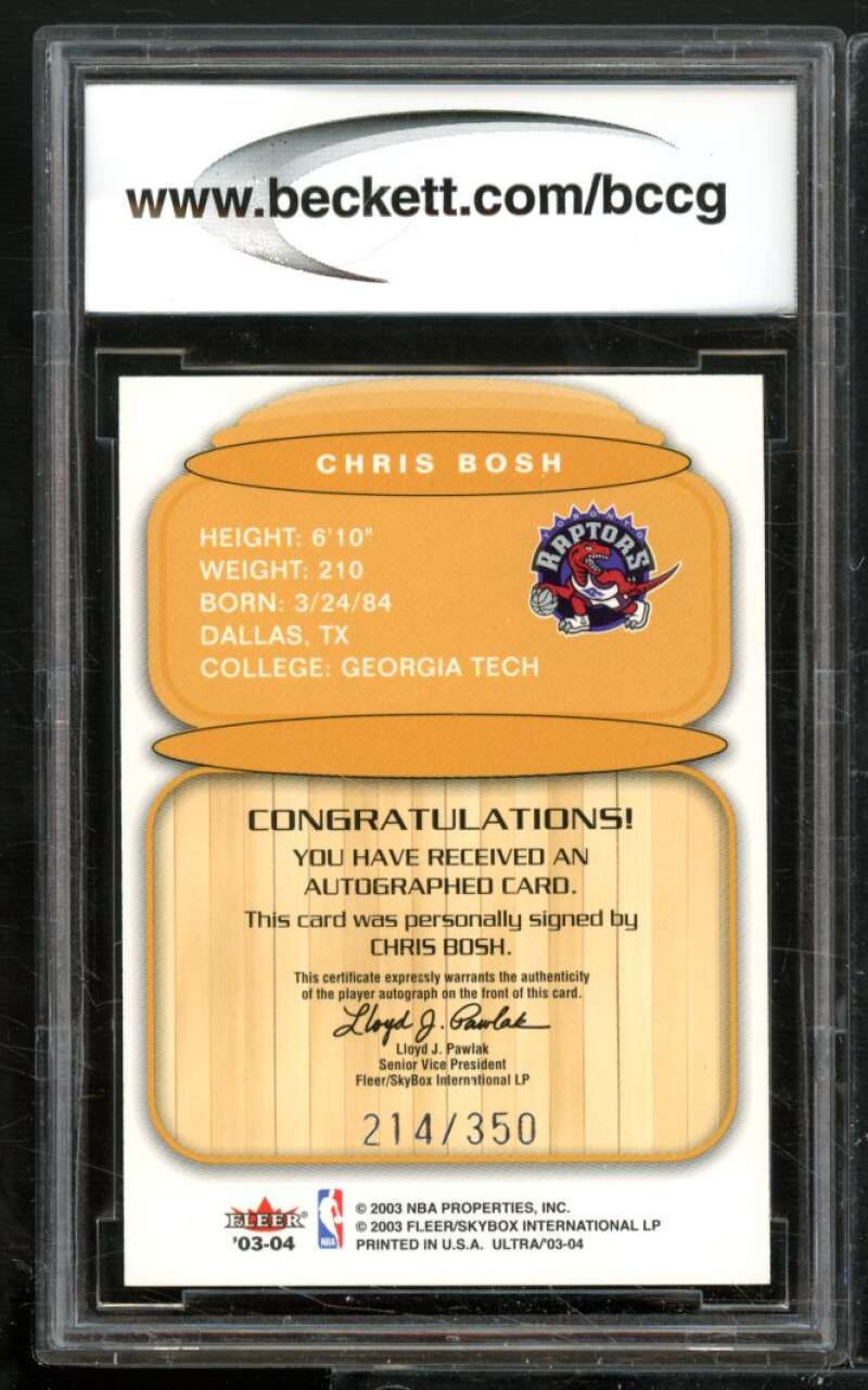 Chris Bosh Rookie Card 2003-04 Ultra Signatures #4 BGS BCCG 9 Image 2