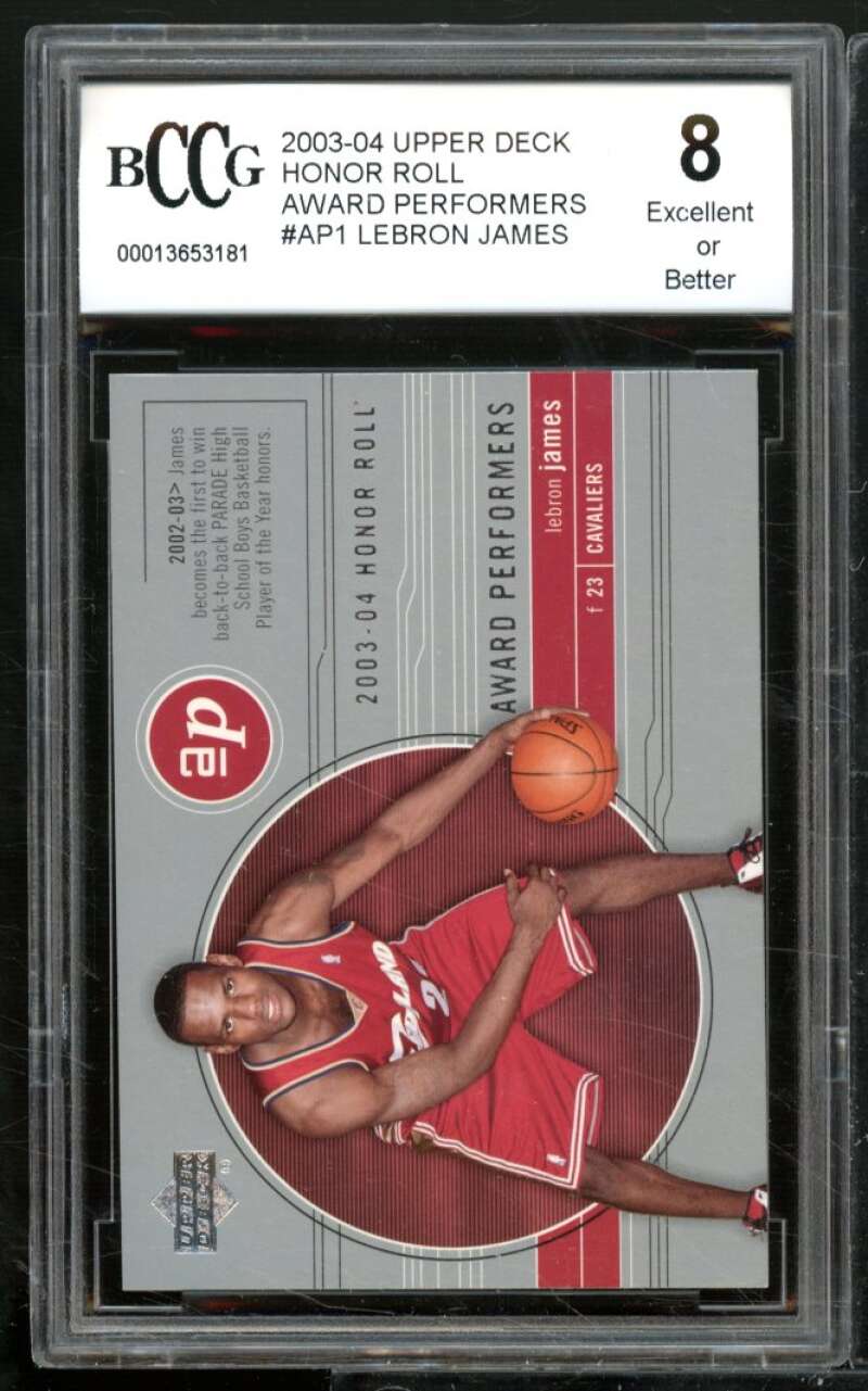 LeBron James Card 2003-04 Upper Deck Honor Roll Award Performers #AP1 BGS BCCG 8 Image 1