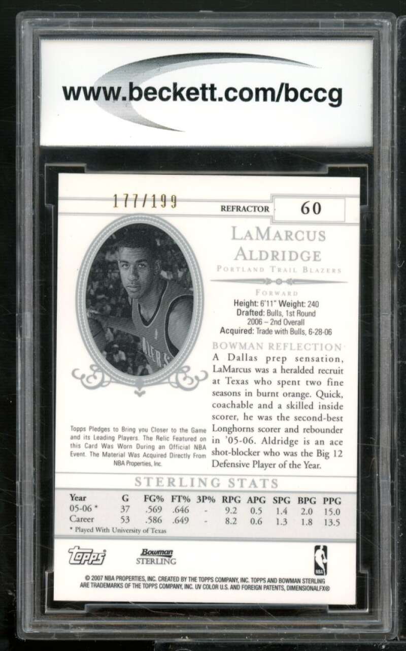 LaMarcus Aldridge Rookie Card 2006-07 Bowman Sterling Refractors #60 BGS BCCG 10 Image 2