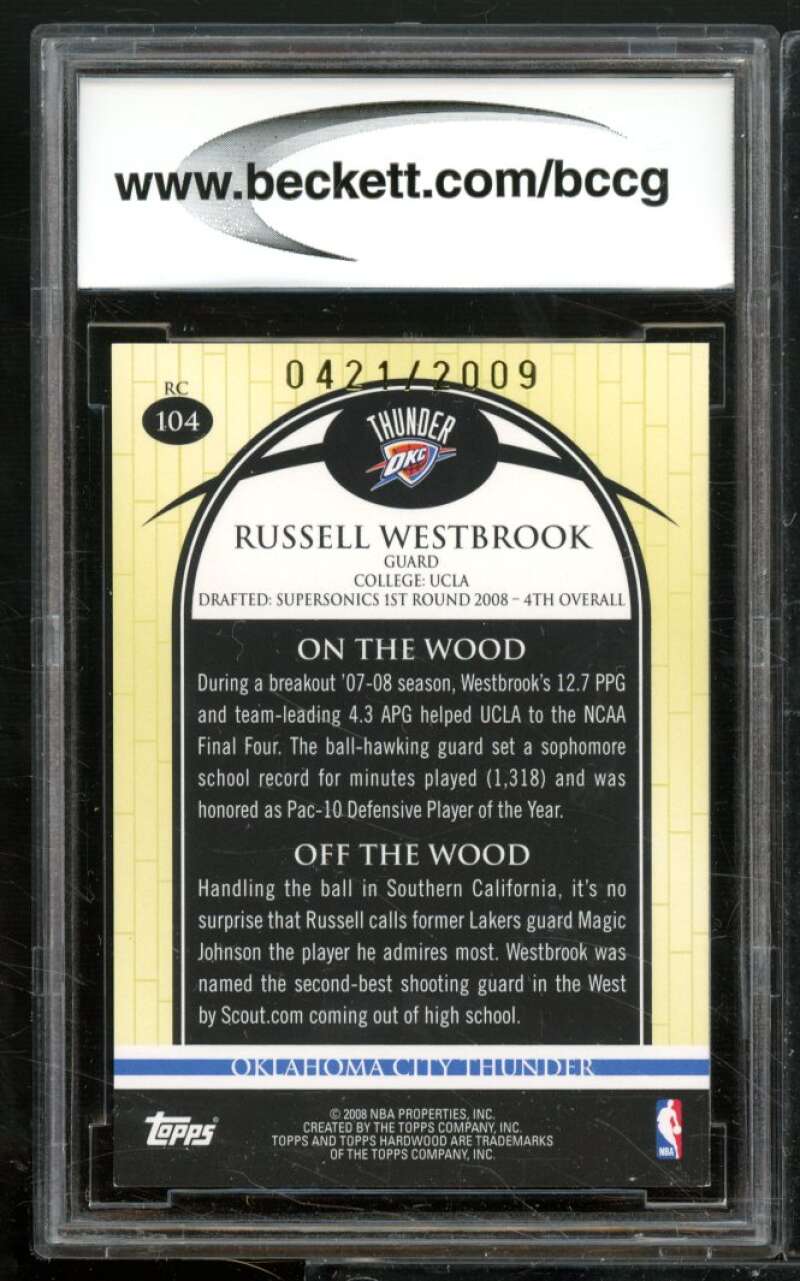 Russell Westbrook Rookie Card 2008-09 Topps Hardwood #104B BGS BCCG 10 Image 2