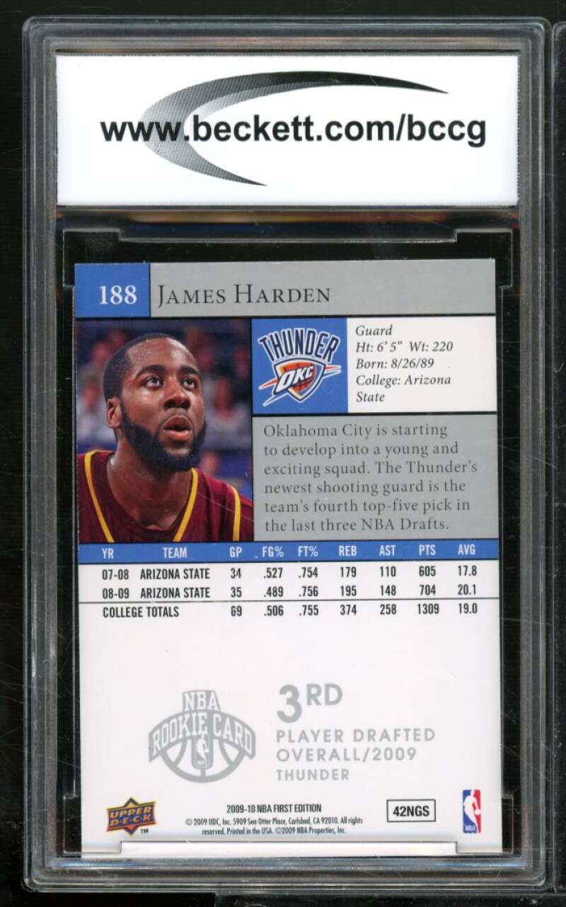 James Harden Rookie Card 2009-10 Upper Deck First Edition #188 BGS BCCG 9 Image 2