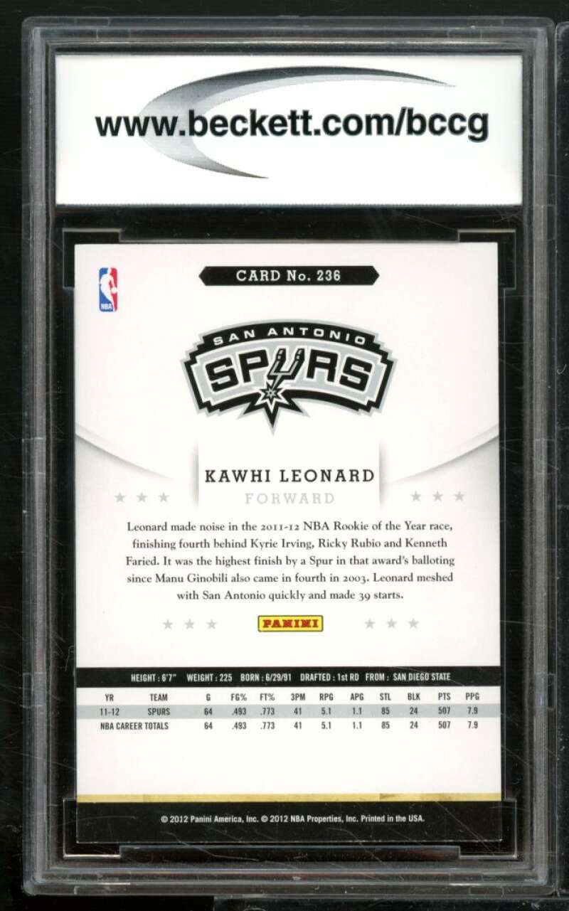 Kawhi Leonard Rookie Card 2012-13 Hoops #236 BGS BCCG 10 Image 2