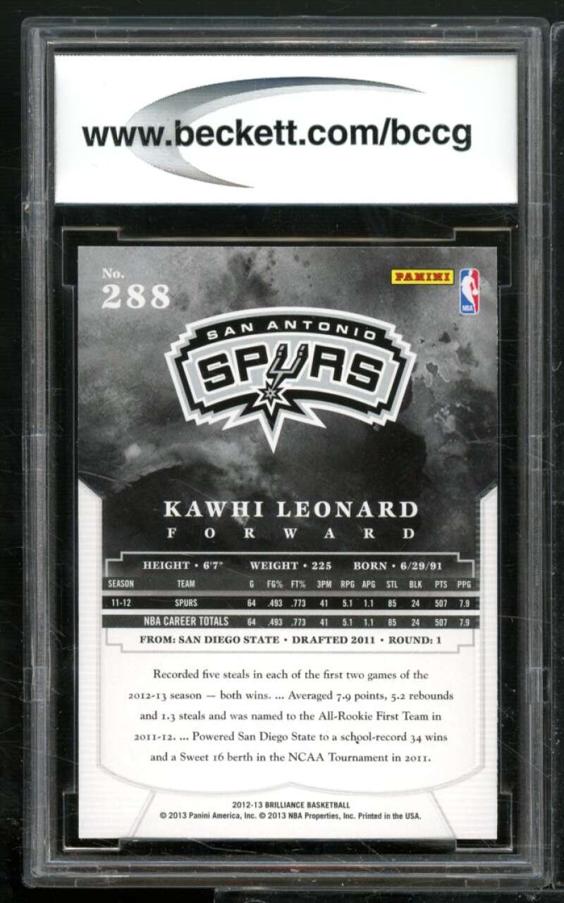 Kawhi Leonard Rookie Card 2012-13 Panini Brilliance #288 BGS BCCG 9 Image 2