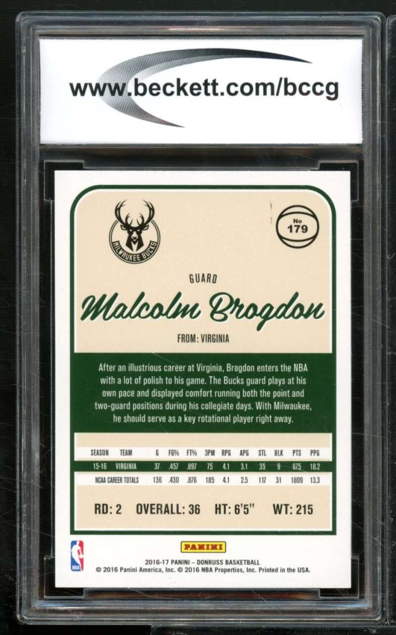 Malcolm Brogdon Rookie Card 2016-17 Donruss #179 BGS BCCG 9 Image 2