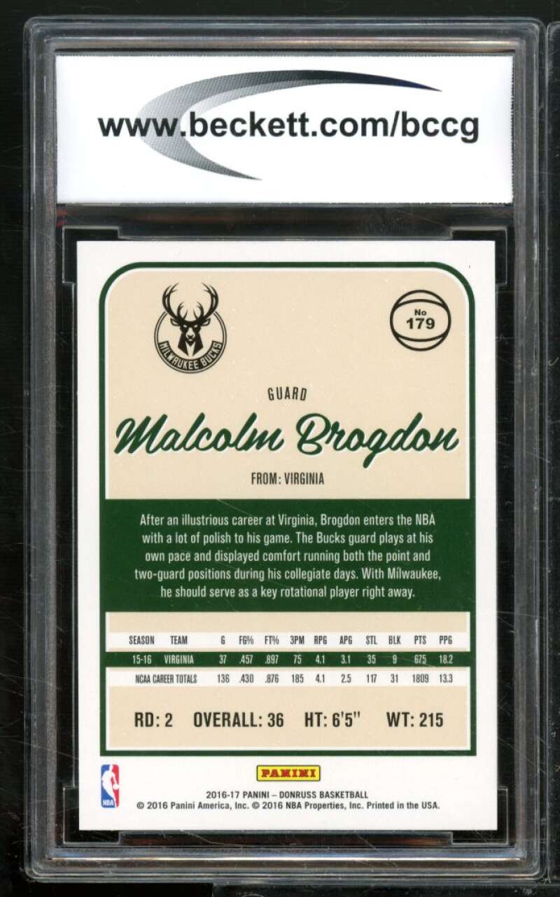 Malcolm Brogdon Rookie Card 2016-17 Donruss #179 BGS BCCG 10 Image 2