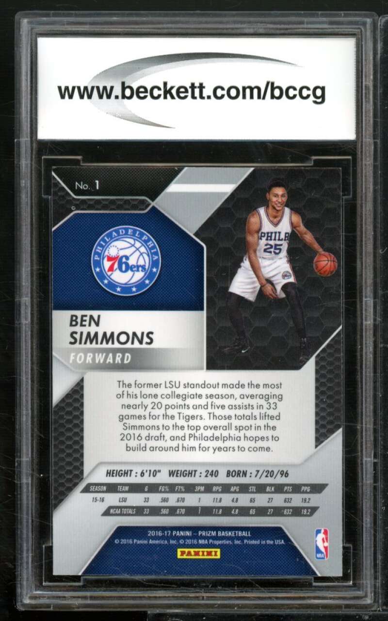 Ben Simmons Rookie Card 2016-17 Panini Prizm #1 BGS BCCG 9 Image 2