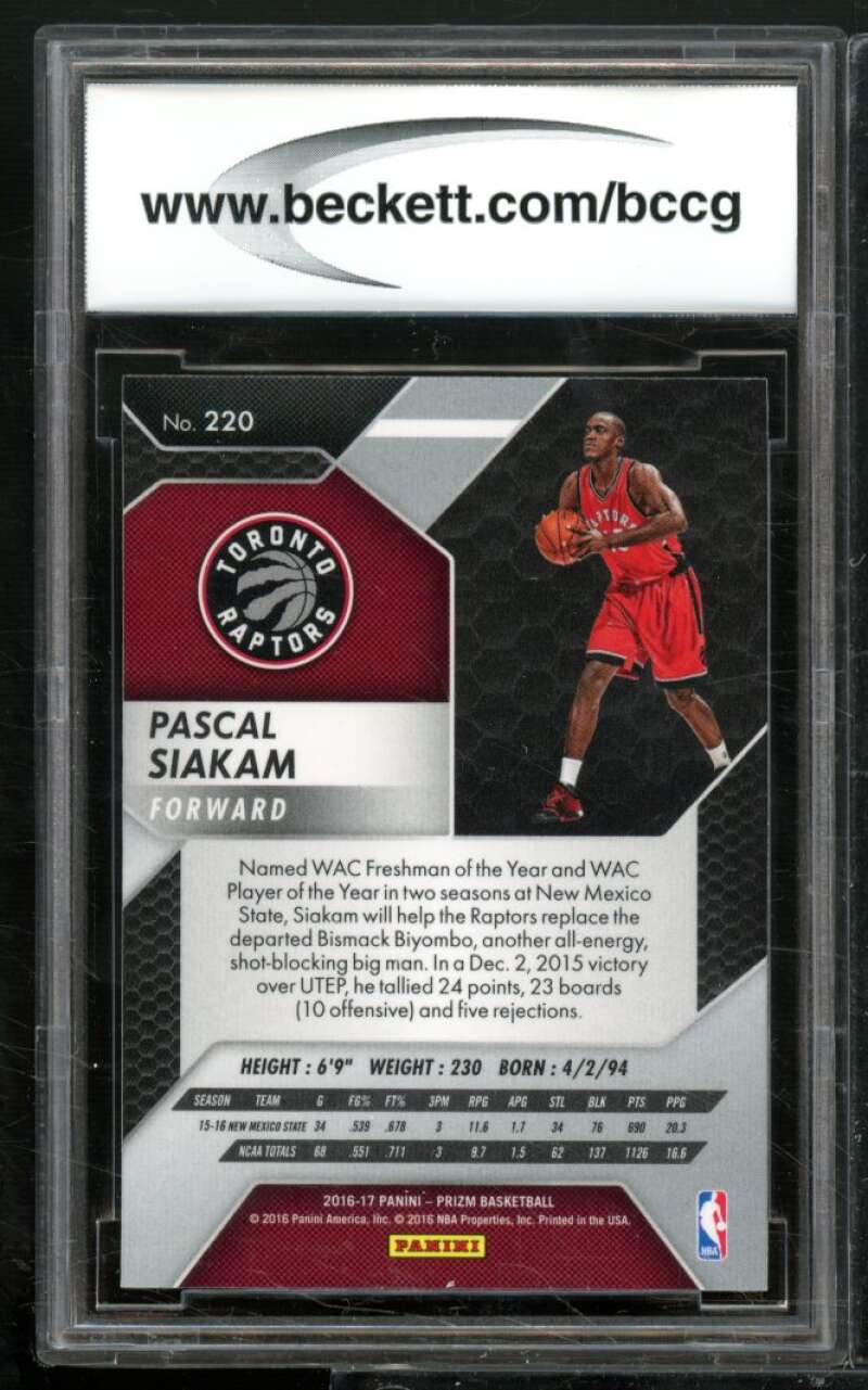 Pascal Siakam Rookie Card 2016-17 Panini Prizm #220 BGS BCCG 9 Image 2