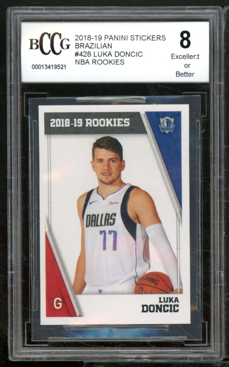 Luka Doncic Rookie Card 2018-19 Panini Stickers Brazilian #428 BGS BCCG 8 Image 1