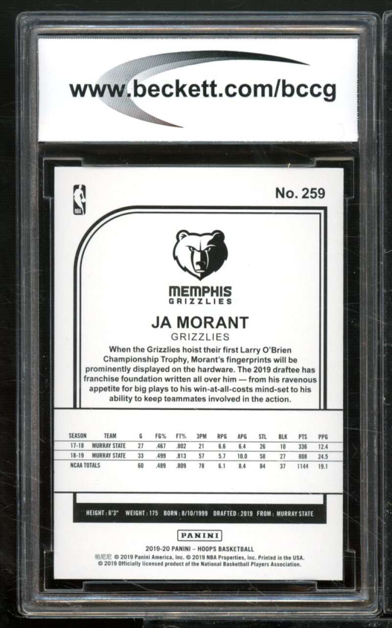 Ja Morant Rookie Card 2019-20 Hoops #259 BGS BCCG 10 Image 2