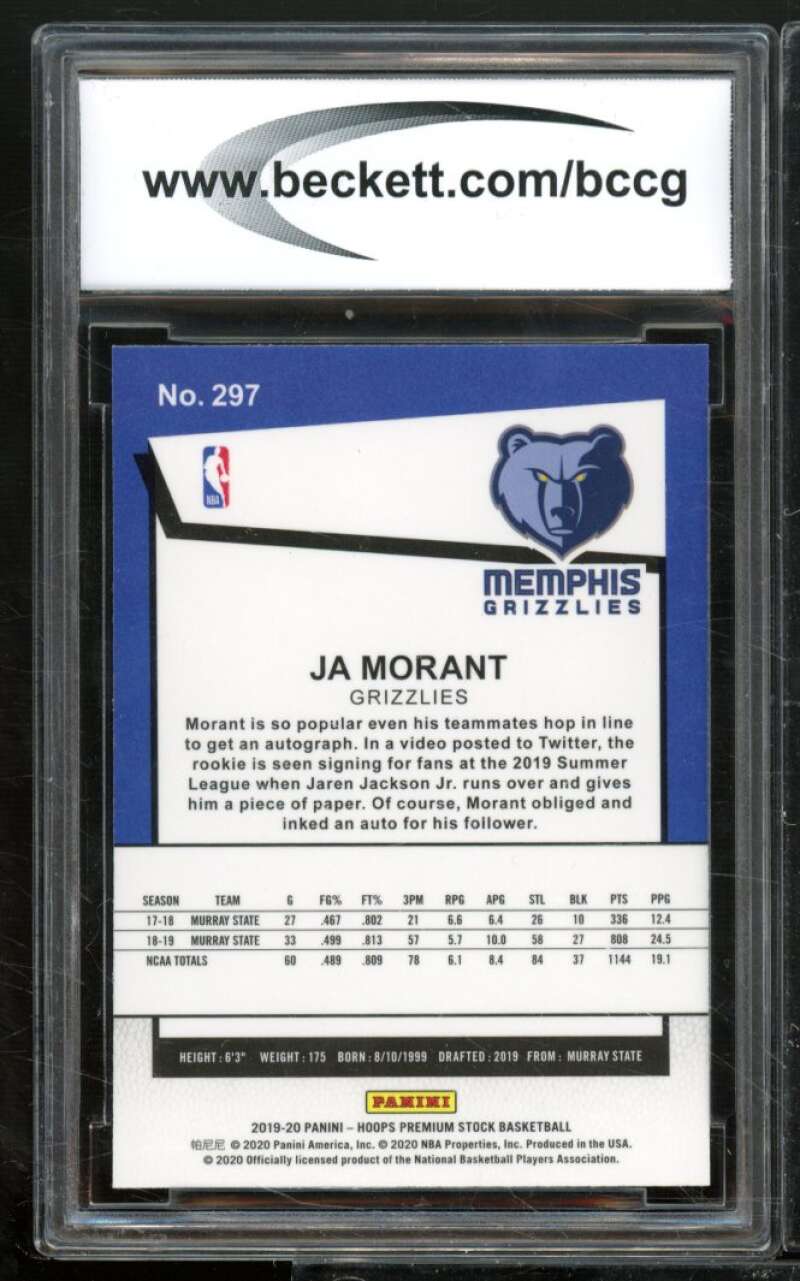 Ja Morant Rookie Card 2019-20 Hoops Premium Stock #297 BGS BCCG 10 Image 2