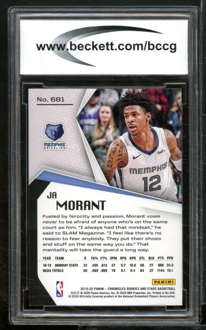 Ja Morant Rookie Card 2019-20 Panini Chronicles #681 BGS BCCG 10 Image 2