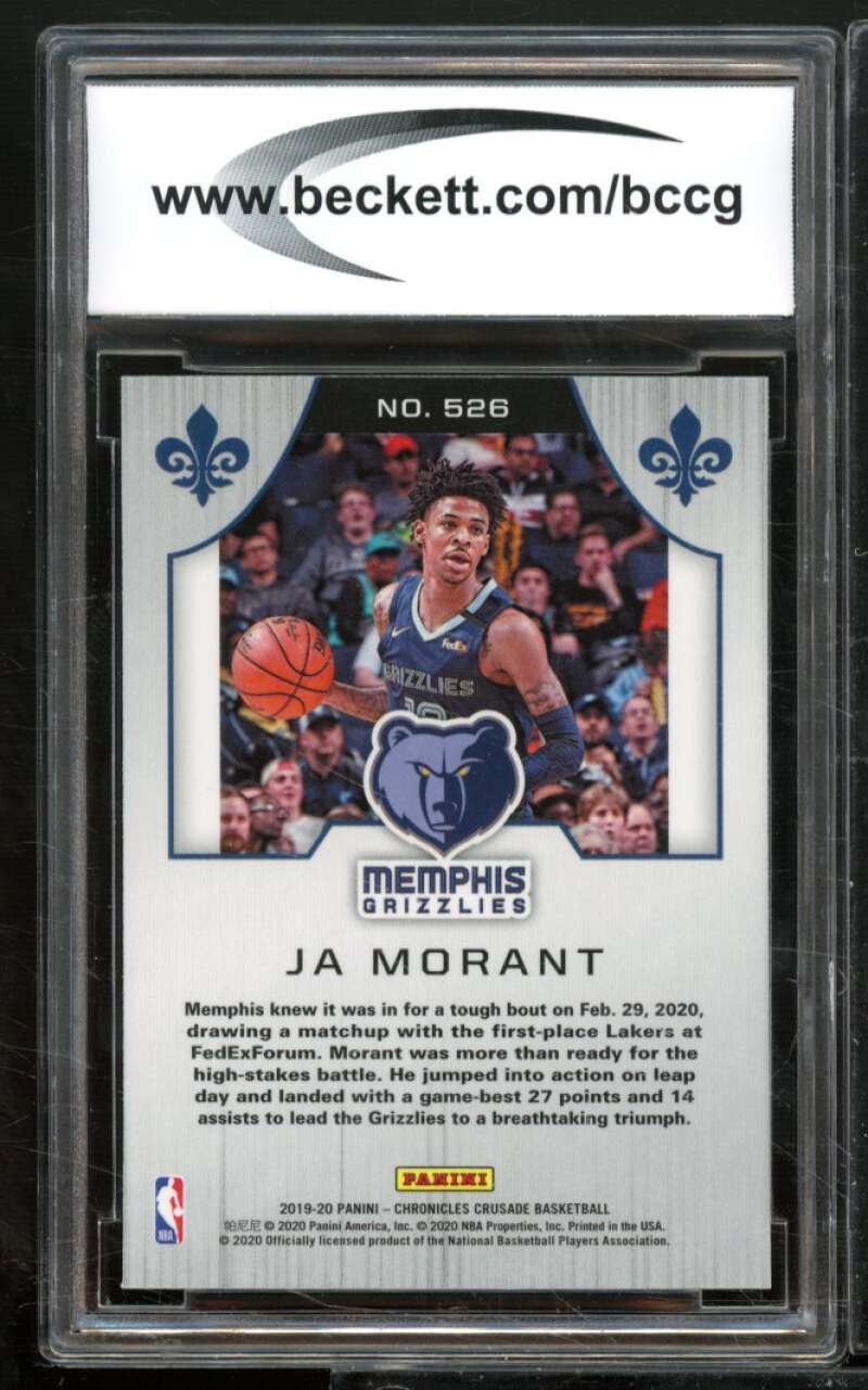 Ja Morant Rookie Card 2019-20 Panini Chronicles Crusade #526 BGS BCCG 9 Image 2