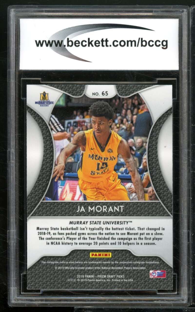 Ja Morant Rookie Card 2019-20 Panini Prizm Draft Picks #65 BGS BCCG 10 Image 2