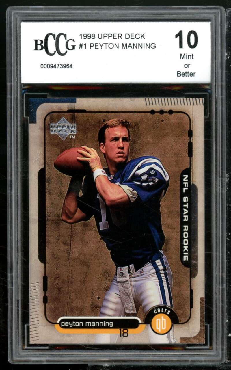 1998 Upper Deck Encore #1 Peyton Manning Rookie Card BGS BCCG 10 Mint+ Image 1