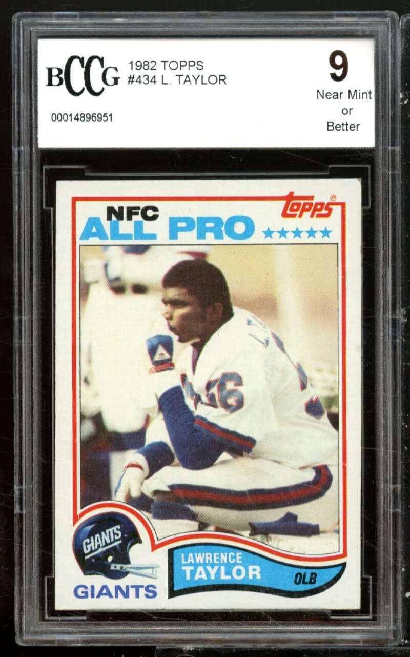 1982 Topps #434 Lawrence Taylor Rookie Card BGS BCCG 9 Near Mint+ Image 1