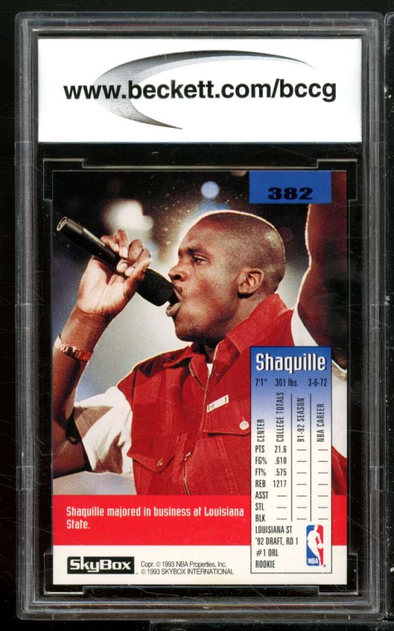 Shaquille O'Neal Rookie Card 1992-93 Skybox #382 BGS BCCG 9 Image 2