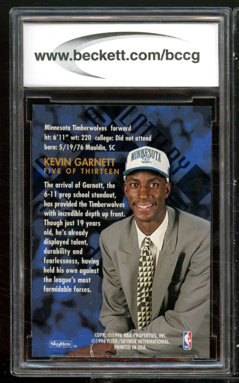 Kevin Garnett Rookie Card 1995-96 Skybox Premium Lottery Exchange #5 BGS BCCG 10 Image 2