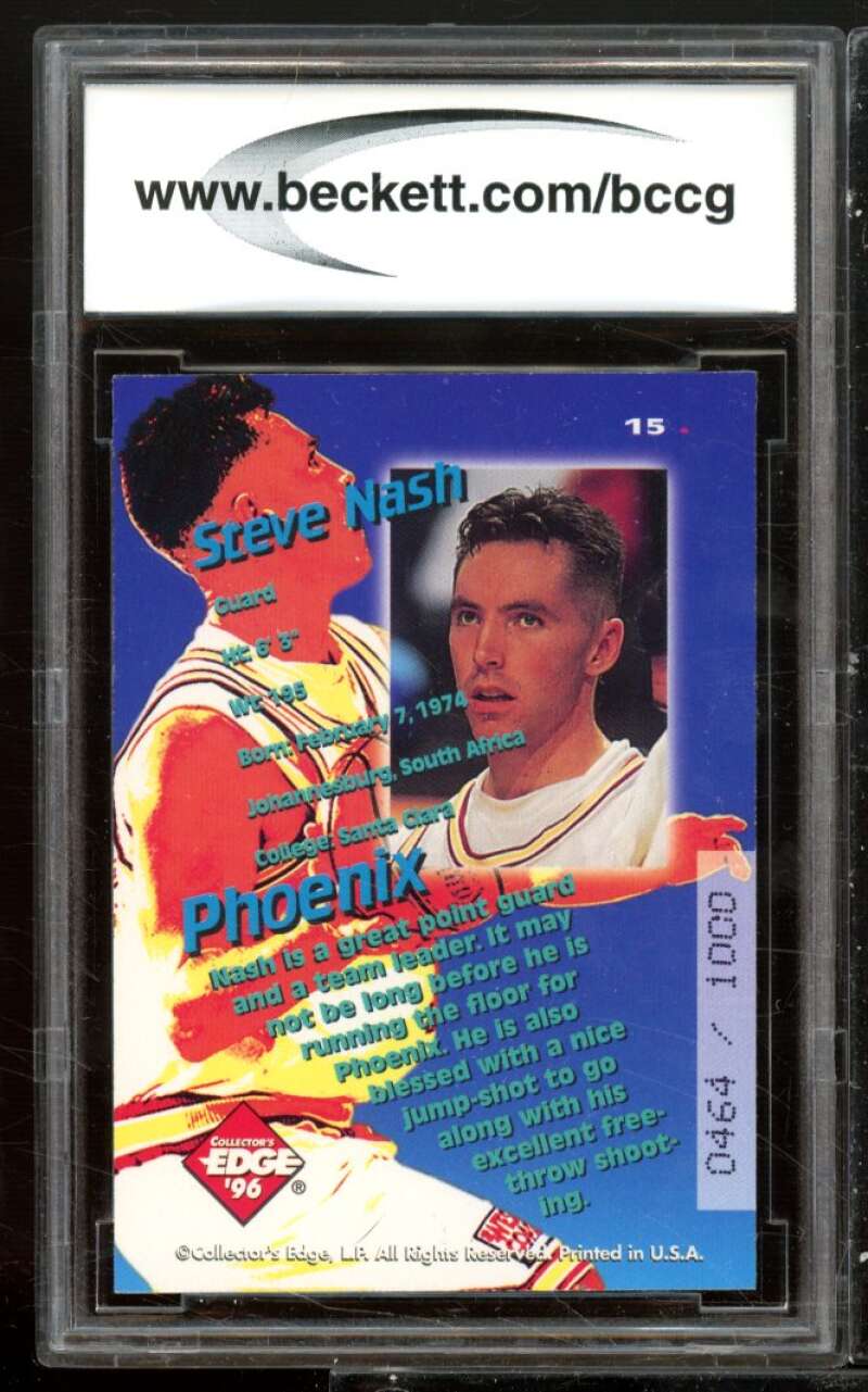 Steve Nash Rookie Card 1996 Collector's Edge Key Kraze Gold #15 BGS BCCG 10 Image 2