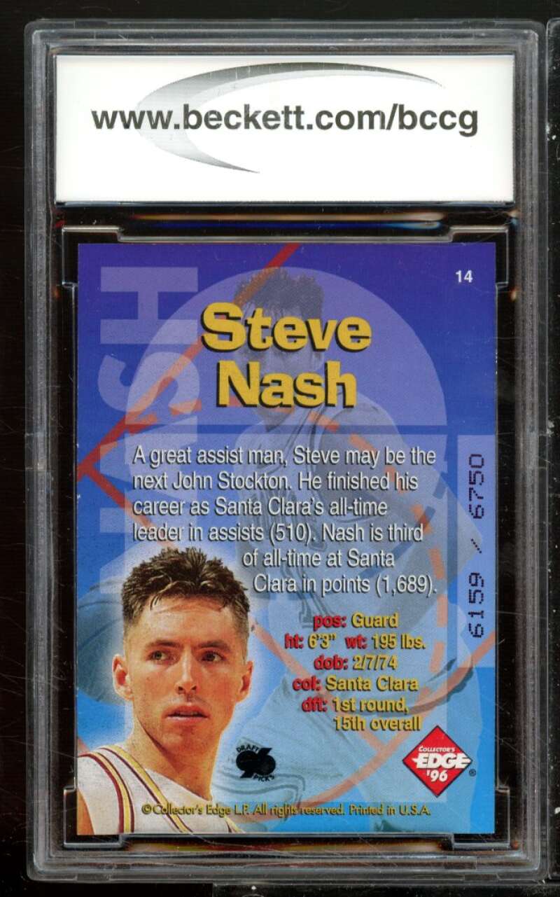 Steve Nash Rookie Card 1996 Collector's Edge Radical Recruits #14 BGS BCCG 10 Image 2