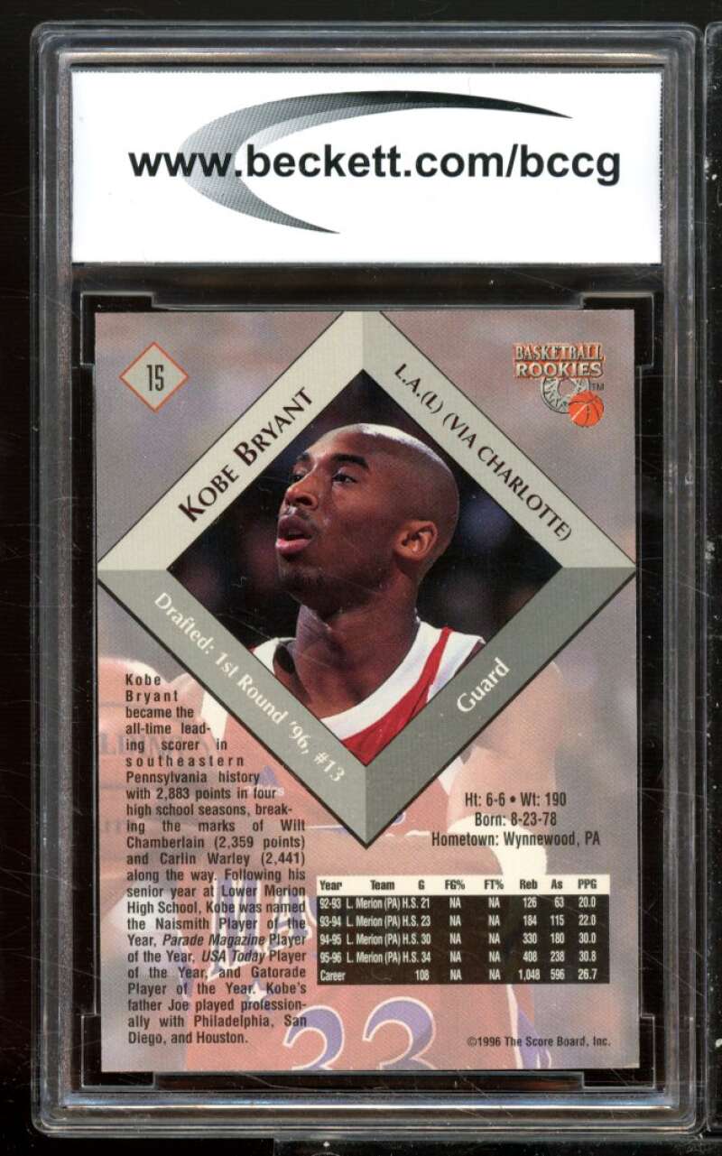 Kobe Bryant Rookie Card 1996 Score Board Rookies #15 BGS BCCG 9 Image 2