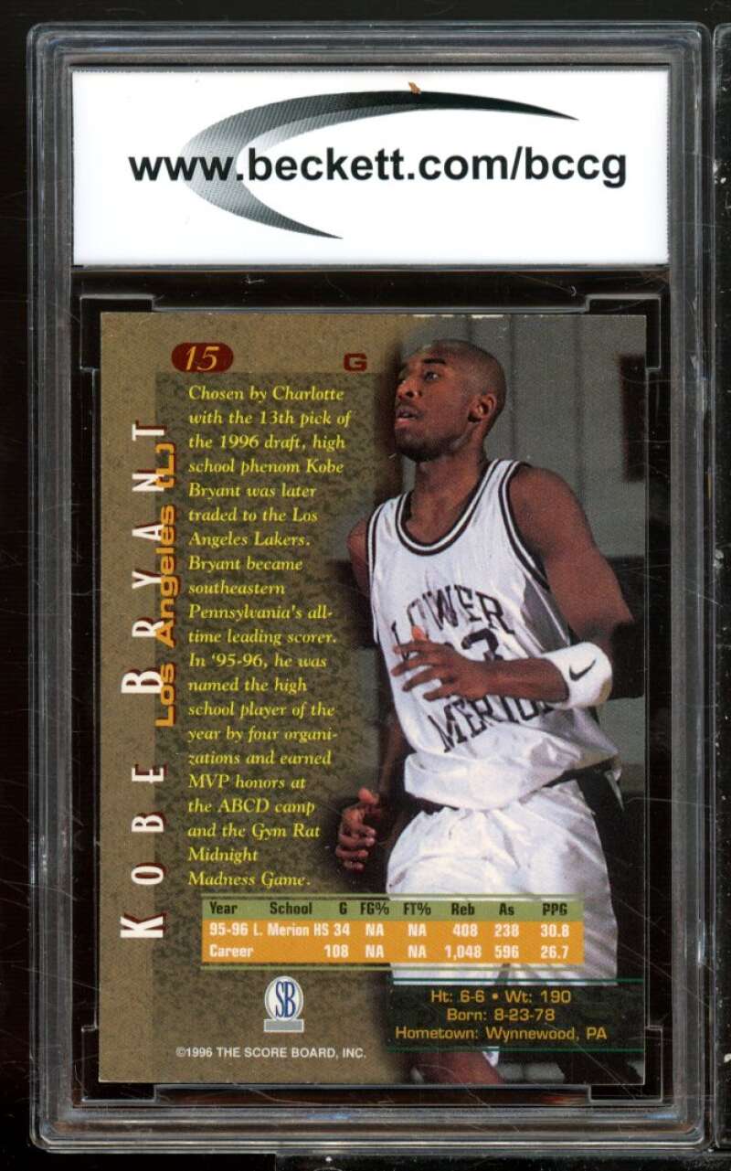 Kobe Bryant Rookie Card 1996 Score Board Autographed BK #15 BGS BCCG 8 Image 2