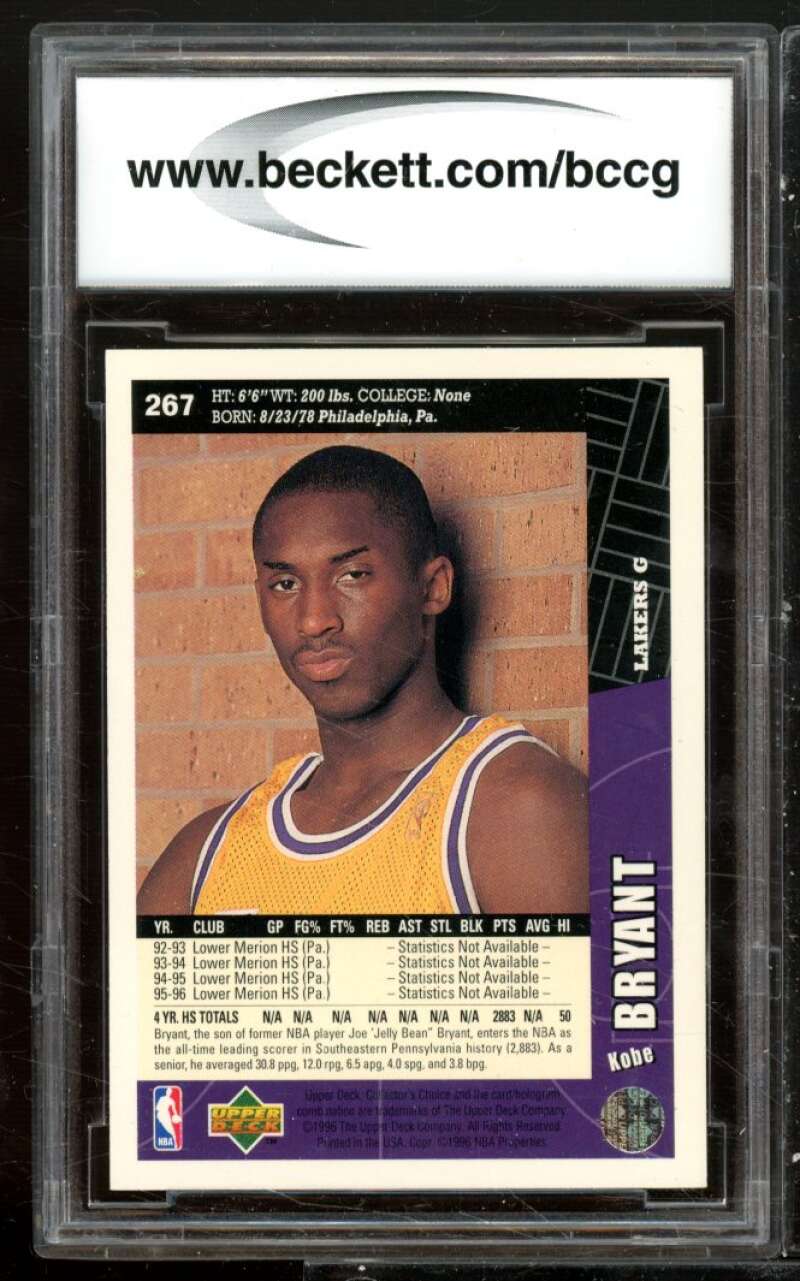 Kobe Bryant Rookie Card 1996-97 Coll's Choice #267 BGS BCCG 9 Image 2