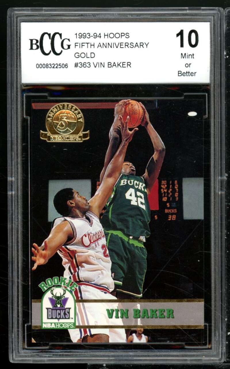 Vin Baker Rookie Card 1993-94 Hoops Fifth Anniversary Gold #363 BGS BCCG 10 Image 1