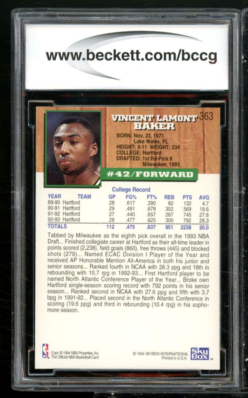 Vin Baker Rookie Card 1993-94 Hoops Fifth Anniversary Gold #363 BGS BCCG 10 Image 2