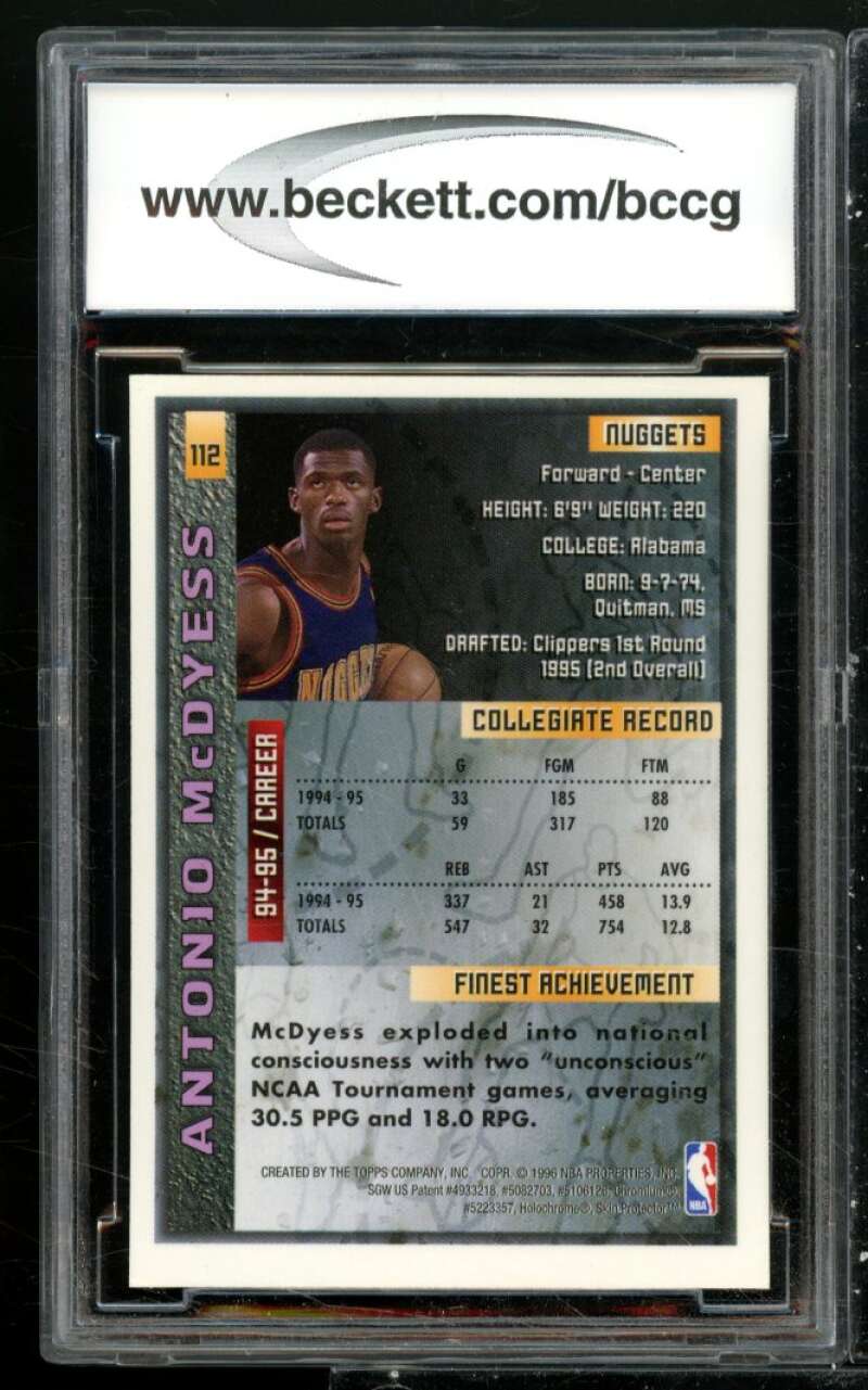 Antonio McDyess Rookie Card 1995-96 Finest w/Coating #112 BGS BCCG 9 Image 2