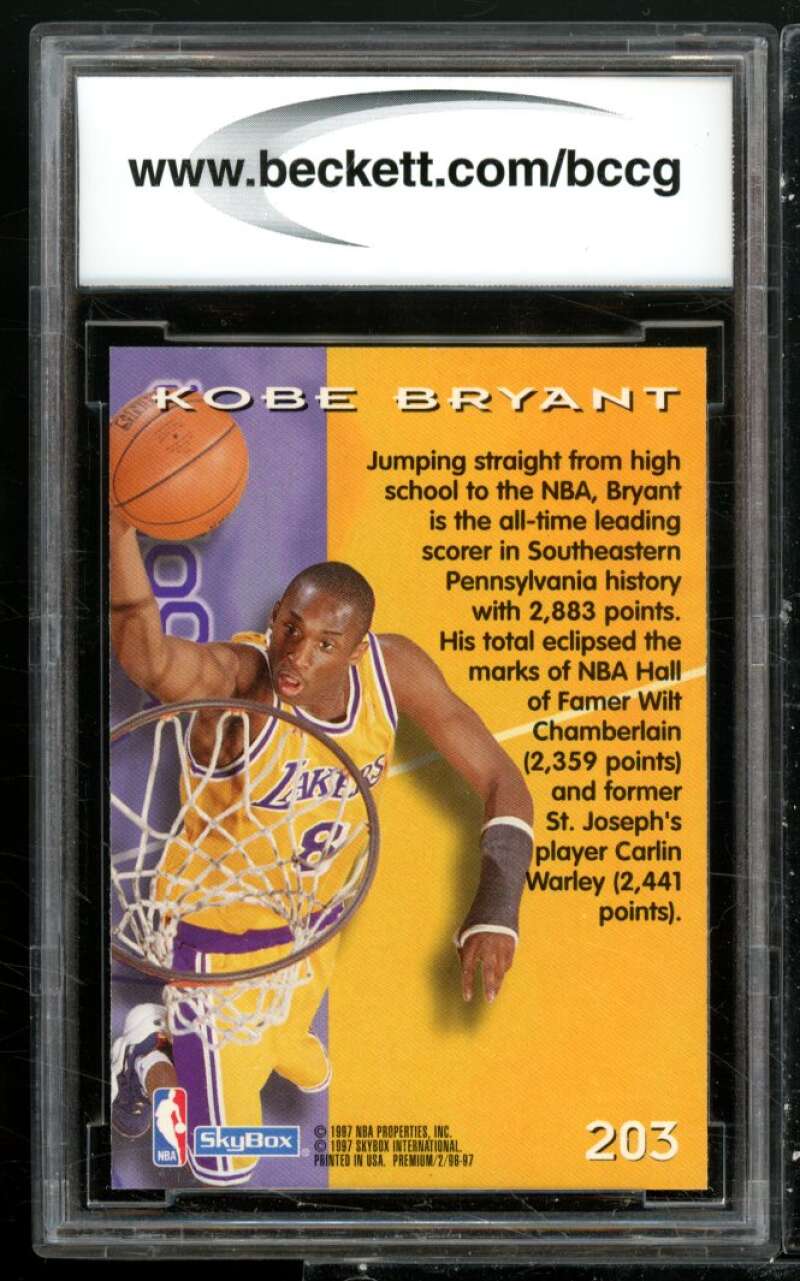 Kobe Bryant Rookie Card 1996-97 SkyBox Premium #203 BGS BCCG 9 Image 2