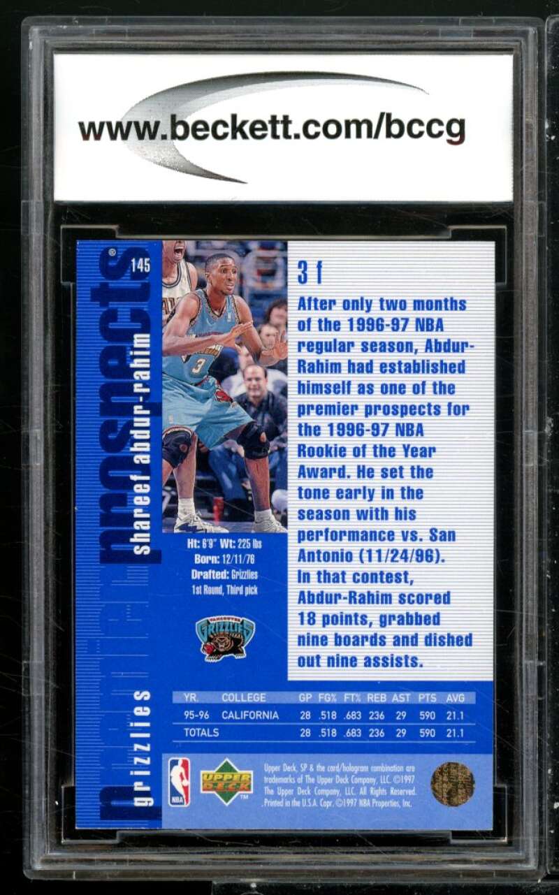 Shareef Abdur-Rahim Rookie Card 1996-97 SP #145 BGS BCCG 9 Image 2