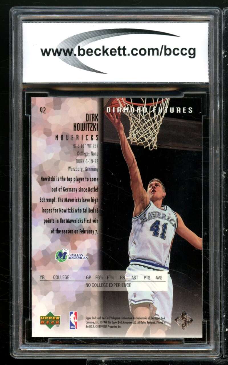 Dirk Nowitzki Rookie Card 1998-99 Black Diamond #92 BGS BCCG 9 Image 2