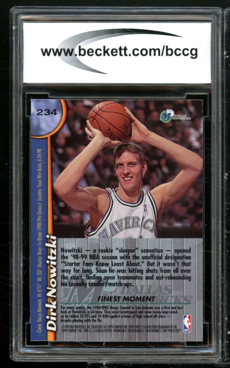 Dirk Nowitzki Rookie Card 1998-99 Finest No Protectors #234 BGS BCCG 9 Image 2