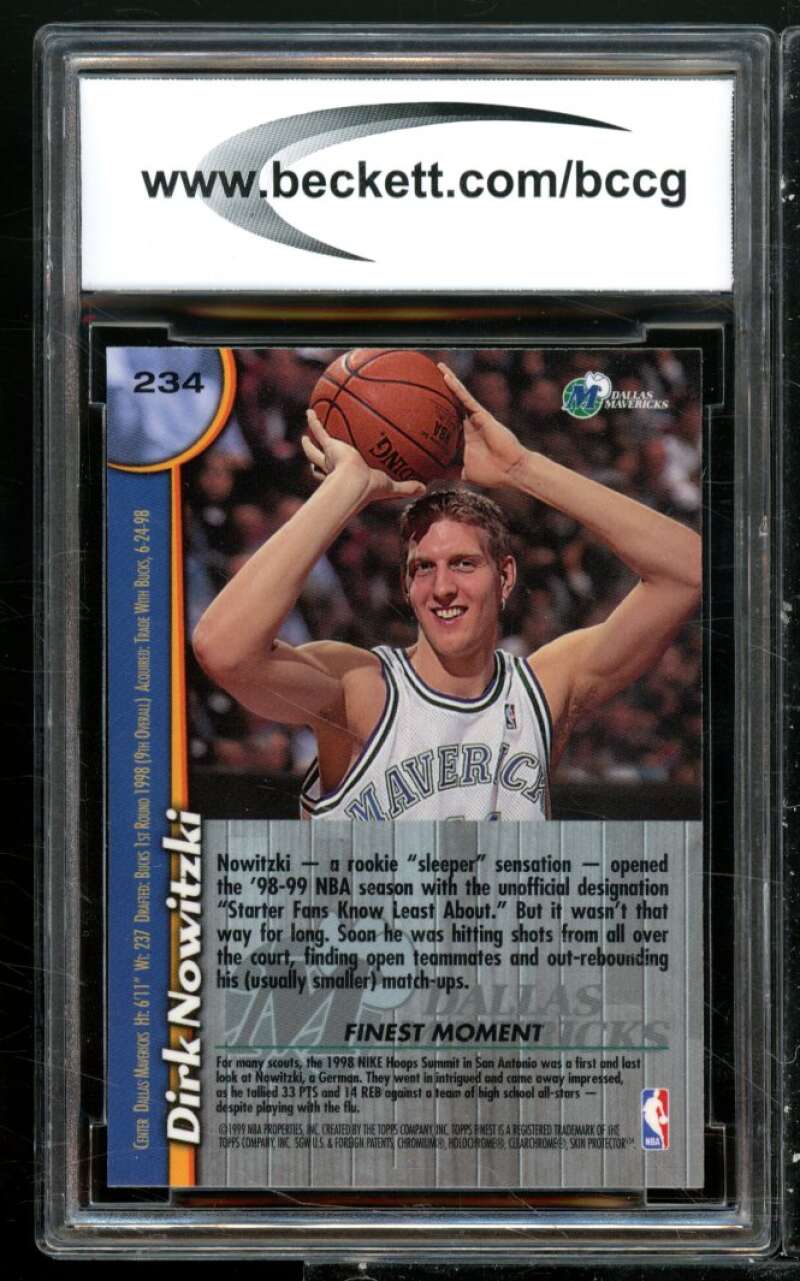 Dirk Nowitzki Rookie Card 1998-99 Finest No Protectors #234 BGS BCCG 10 Image 2