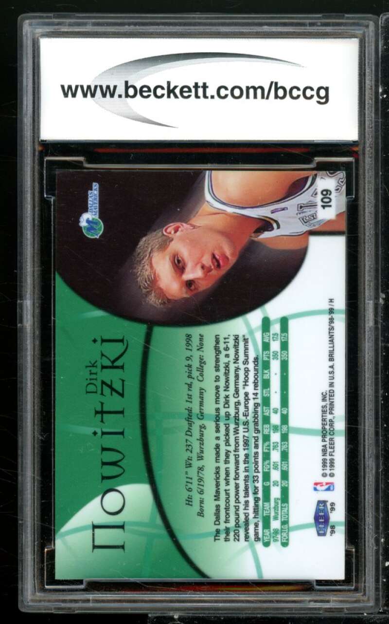 Dirk Nowitzki Rookie Card 1998-99 Fleer Brilliant #109 BGS BCCG 10 Image 2