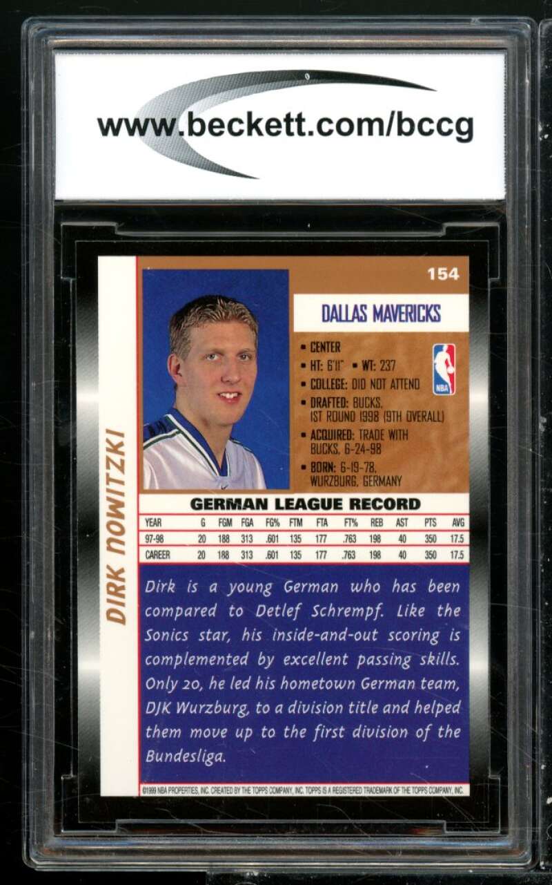 Dirk Nowitzki Rookie Card 1998-99 Topps #154 BGS BCCG 10 Image 2