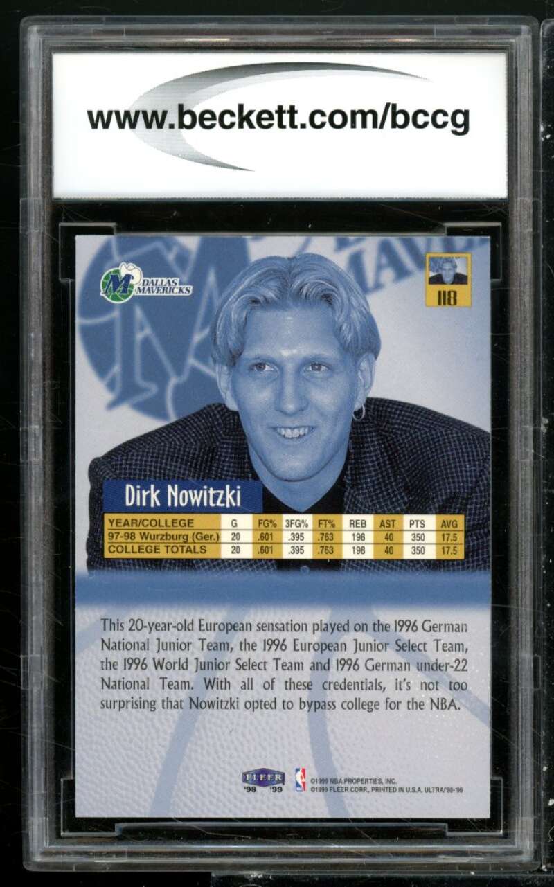 Dirk Nowitzki Rookie Card 1998-99 Ultra #118 BGS BCCG 10 Image 2