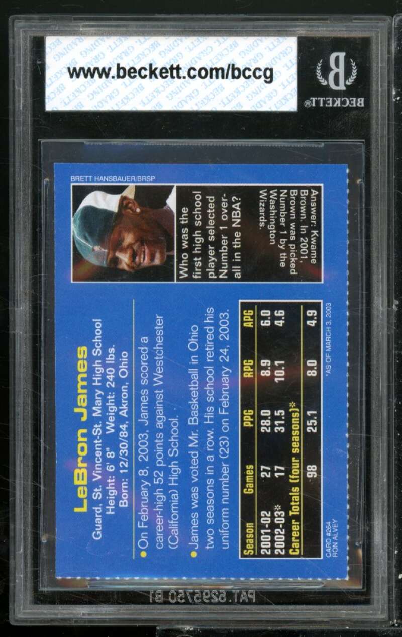 LeBron James Rookie Card 2003 SI For Kids #264 BGS BCCG 10 Image 2