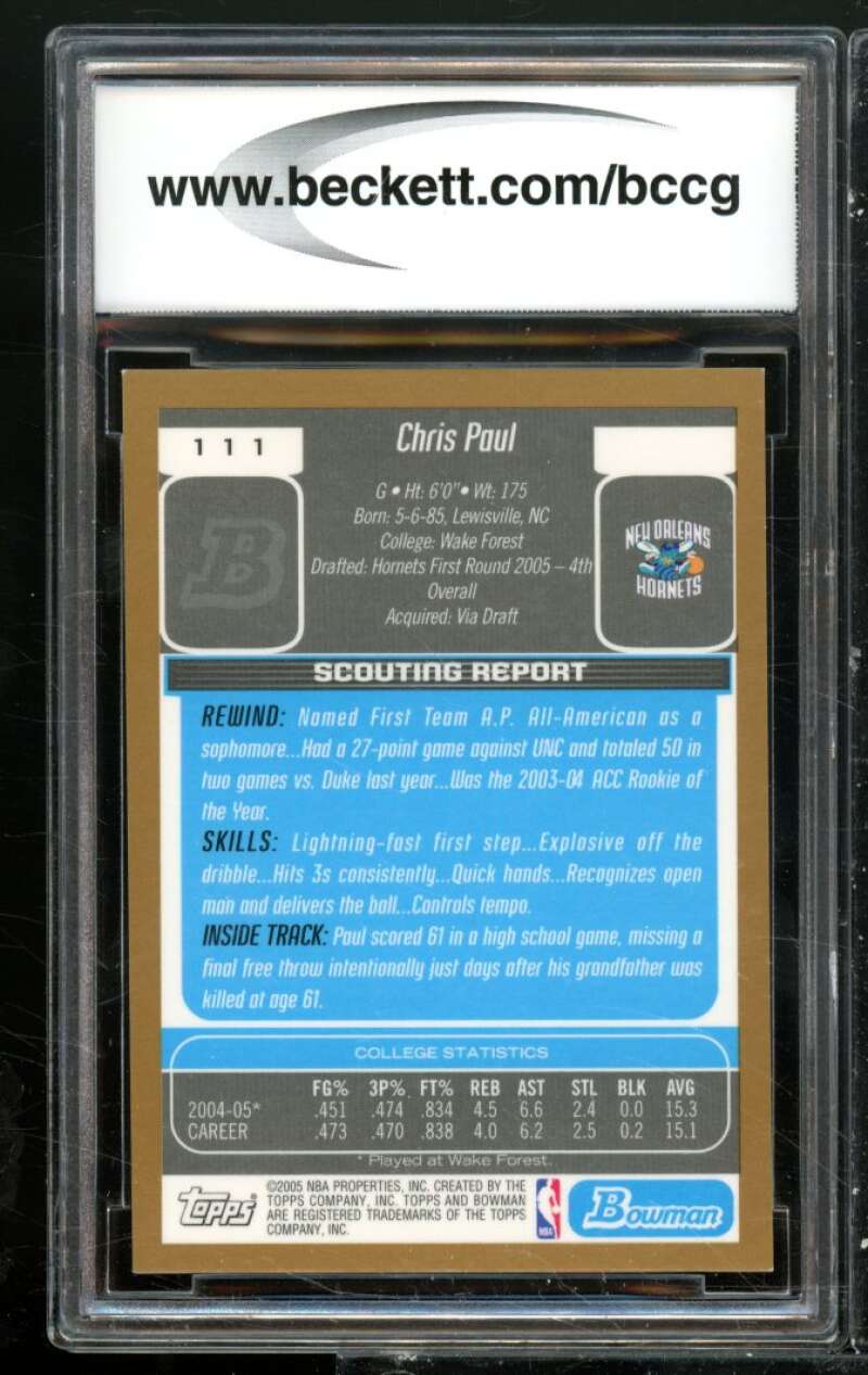 Chris Paul Rookie Card 2005-06 Bowman Gold #111 BGS BCCG 9 Image 2