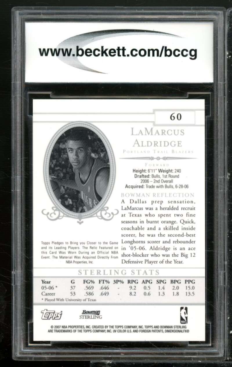 LaMarcus Aldridge Rookie Card 2006-07 Bowman Sterling Jersey #60 BGS BCCG 10 Image 2