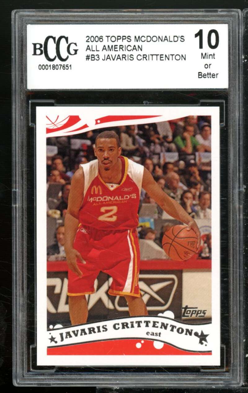 Javaris Crittenton Rookie 2006 Topps McDonald's All-American #B3 BGS BCCG 10 Image 1