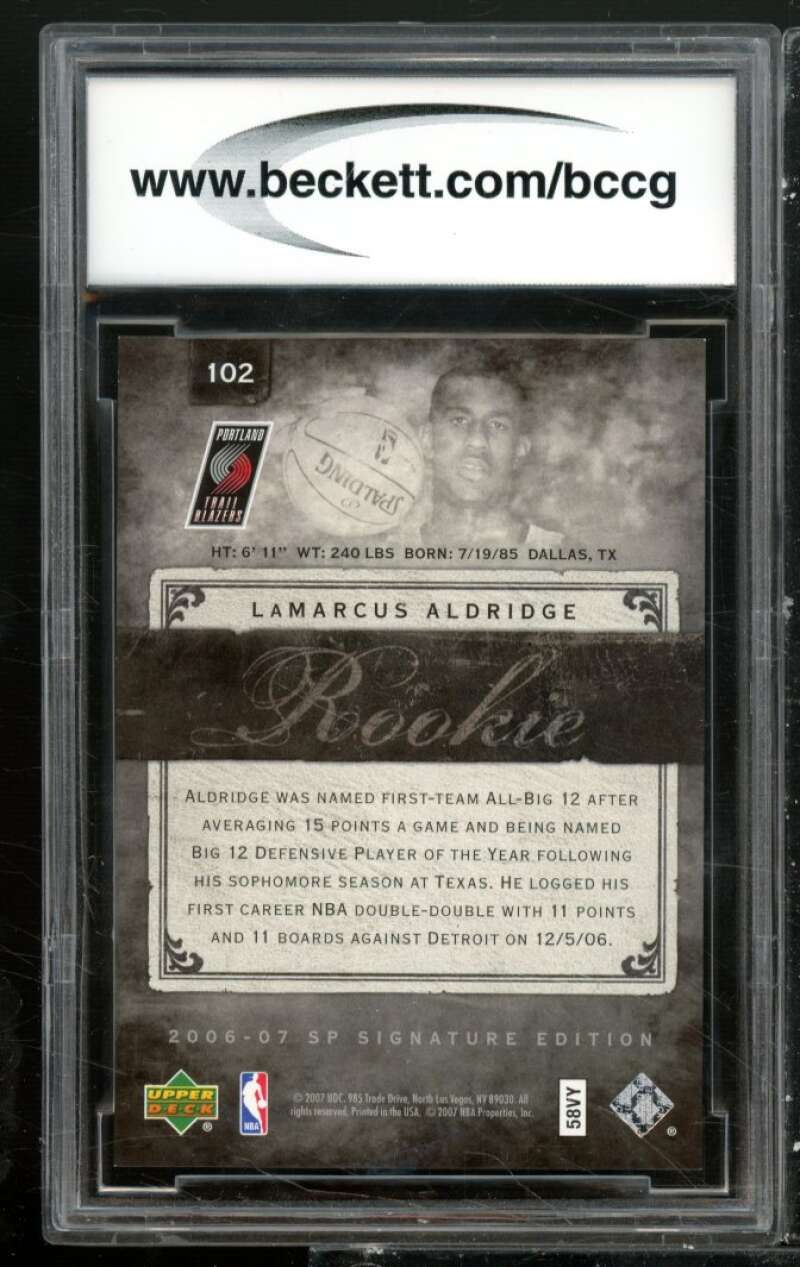 LaMarcus Aldridge Rookie Card 2006-07 SP Signature #102 BGS BCCG 10 Image 2