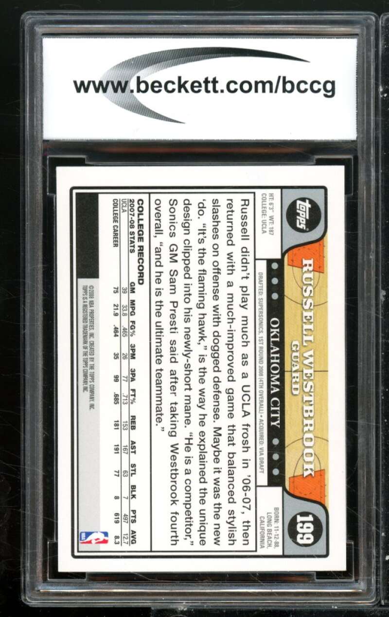 Russell Westbrook Rookie Card 2008-09 Topps #199 BGS BCCG 10 Image 2