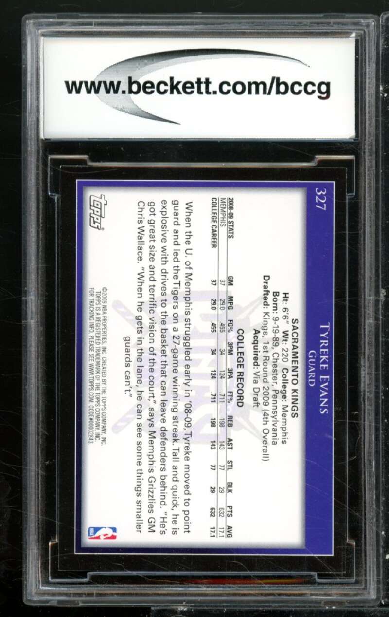 Tyreke Evans Rookie Card 2009-10 Topps #327 BGS BCCG 10 Image 2