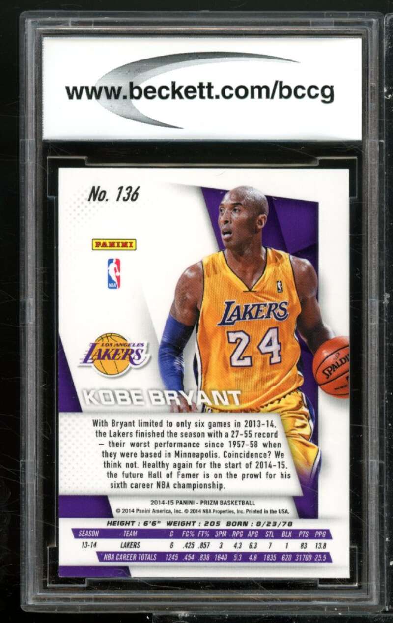 Kobe Bryant Card 2014-15 Panini Prizm #136 BGS BCCG 10 Image 2