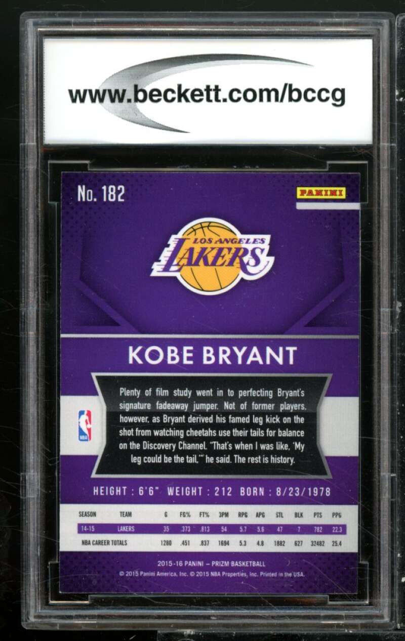 Kobe Bryant Card 2015-16 Panini Prizm #182 BGS BCCG 10 Image 2