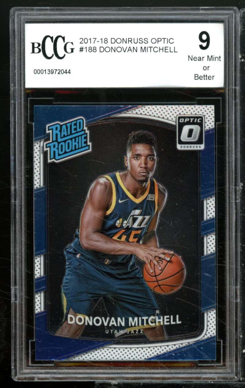 Donovan Mitchell Rookie Card 2017-18 Donruss Optic #188 BGS BCCG 9 Image 1